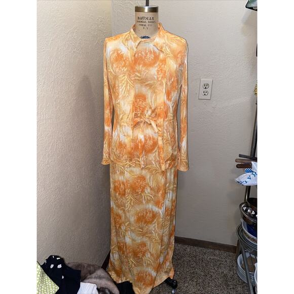 VINTAGE LADY BLAIR 70s Hostess Dress Set with Belt Maxi Sheath Pencil sz Medium - Picture 2 of 8